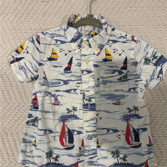 Crewcuts Other - Crewcuts White Sailboat Button-Down Shirt with Blue, Red & Yellow Accents